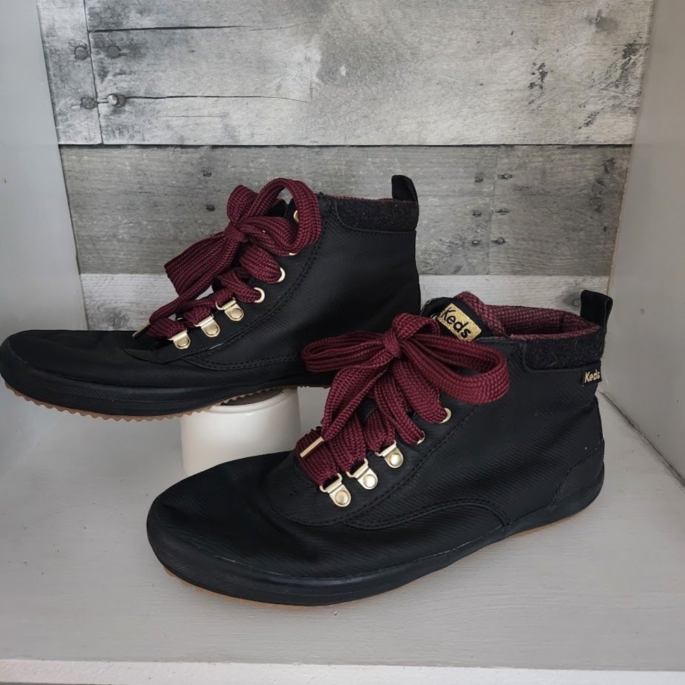 Keds Scout Boot II‎ Womens 8W Black Burgundy Flannel Lined Nylon Boots WF64288